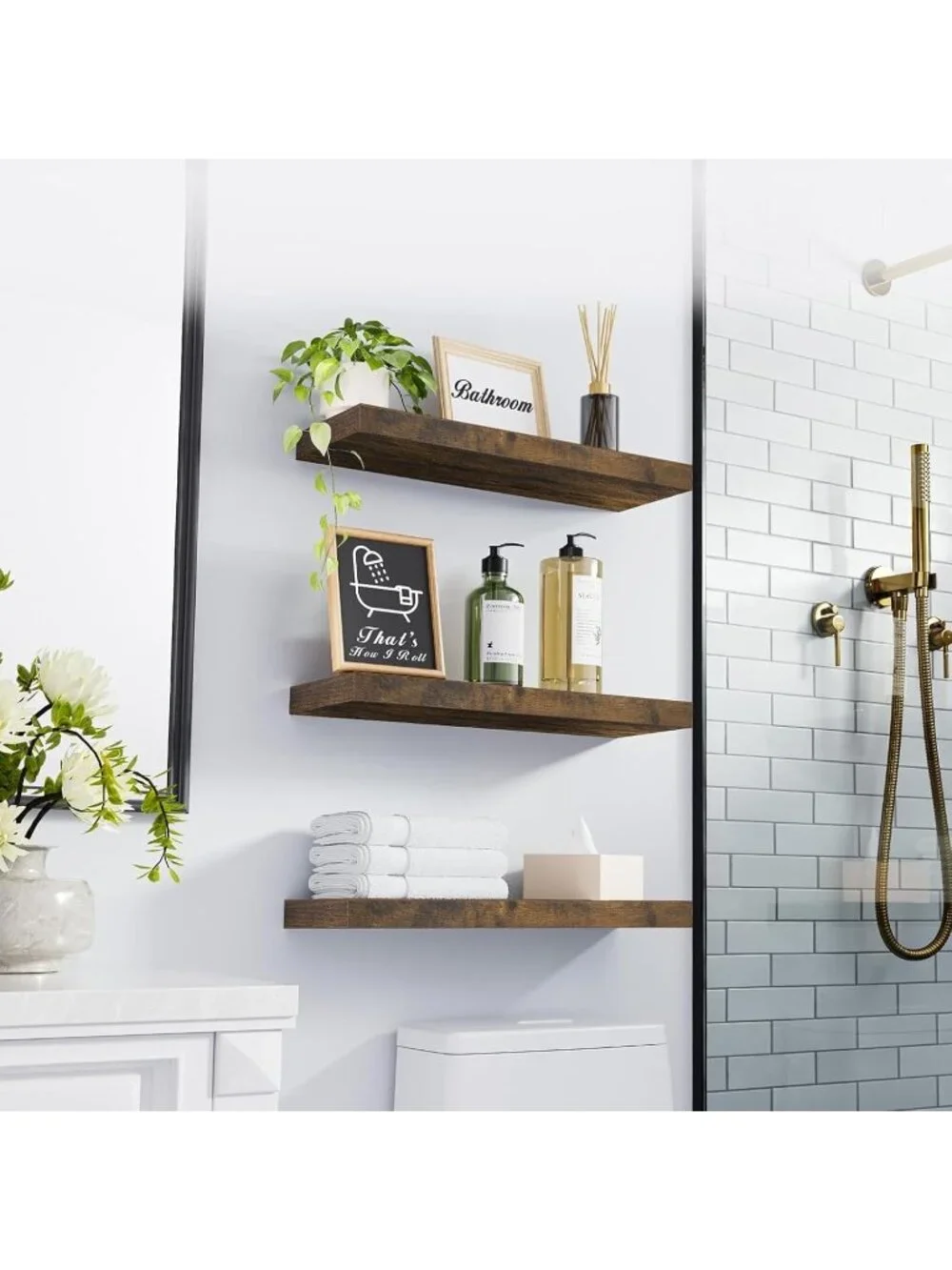 New Set of 3 Wood Shelves, Wall Mounted for Bathroom, Kitchen, Living Room